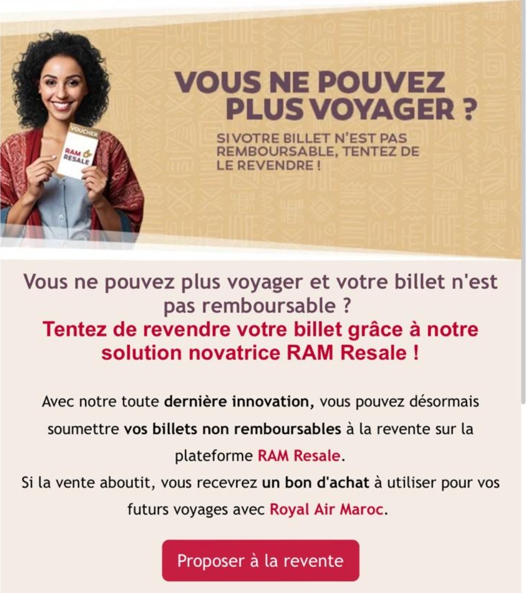 Royal Air Maroc Innove : RAM Resale revendez Votre Billet en Toute Simplicité !